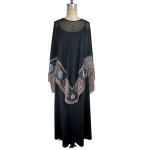 Vintage Bohemian Maxi Dress 7/8 Black Witchy Fairy Ethereal Stevie Nicks Shawl